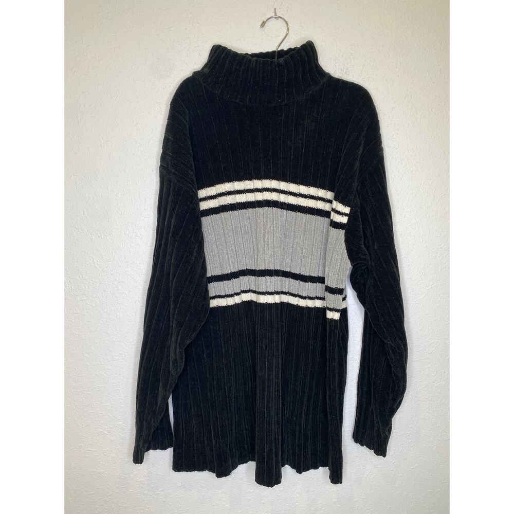 Southpole Vintage Men’s Blk White Gray Colorblock Velour Pullover Knit EUC Sz XL